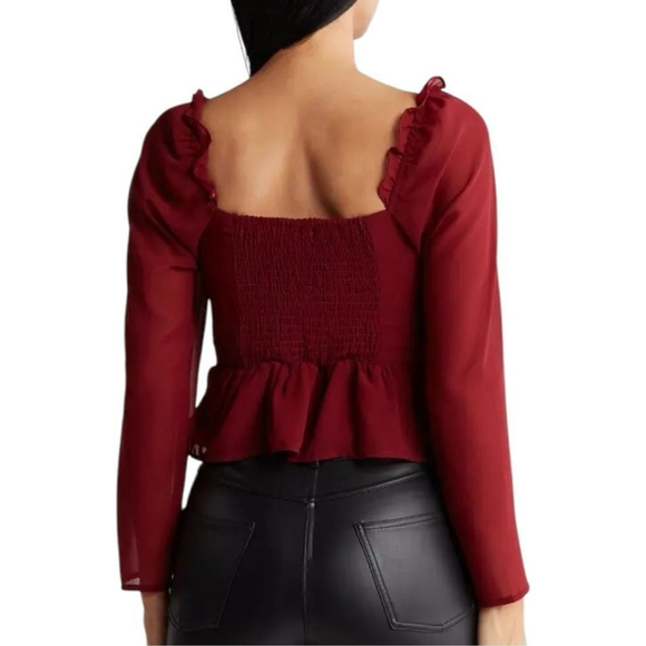 Vigoss Red Cherry Chiffon Ruffled Top Size M Long Sleeve Blouse Shirt NWT - Picture 9 of 15